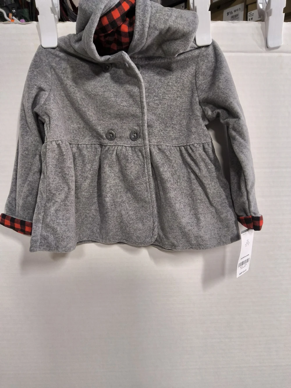 Carter's 3 Piece Size 6 Months Gray and Red Plaid Trim Baby Set